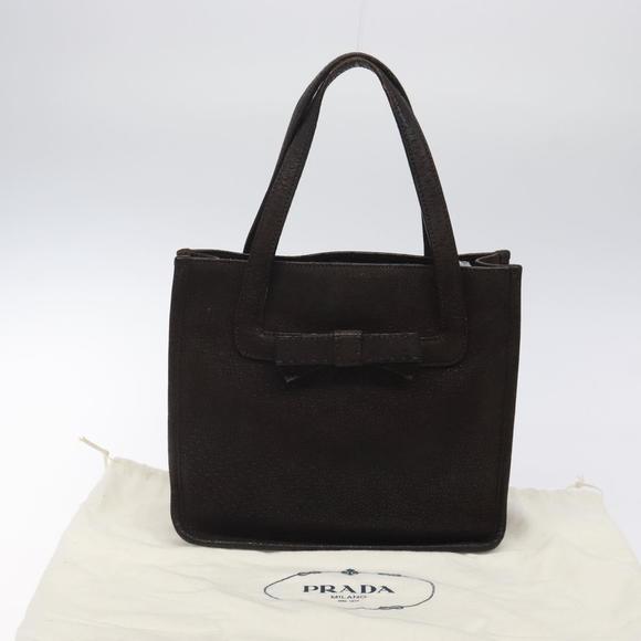 PRADA Hand Bag Leather Brown Silver Auth yk18137